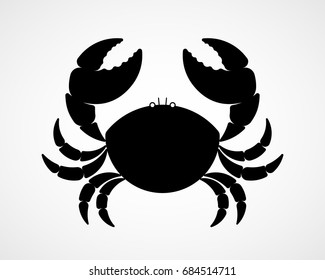 Vector black and white crab silhouette.