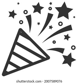 Vector black and white cracker isolated on white background. Cute funny outline illustration of new year or birthday symbol.