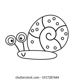 Vector black and white crawling snail icon. Outline funny woodland mollusk coloring page. Cute forest animalistic illustration for kids isolated on white background