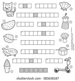 Vector black and white crossword, education game for children