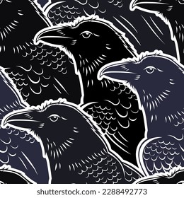 Vector Black and white Crow Seamless Pattern