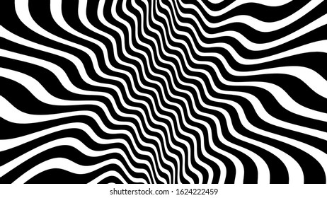 Vector - Black and white curved wave lines background.Optical illusion.