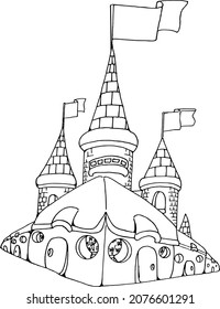 vector black and white Cute cartoon castle