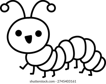 Vector black and white cute caterpillar icon. Adorable line creepy crawly clipart. Funny woodland, forest, garden insect. Cute spring bug illustration, coloring page for kids

