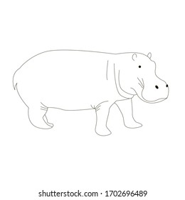 Vector black and white cute outline hippo. Hippo clipart. vector illustration.