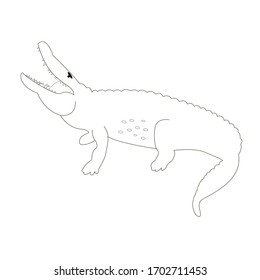 Vector black and white cute outline  crocodile. Crocodile clipart.  vector illustration.