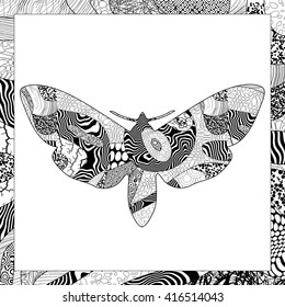 Vector black and white Death's-head Hawkmoth illustration