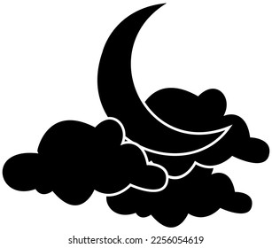 vector black and white decoration of ramadan moon and clouds