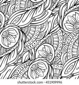 Vector black and white decorative elements seamless pattern.