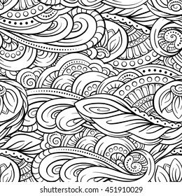 Vector black and white decorative elements seamless pattern.