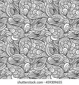 Vector black and white decorative elements seamless pattern.