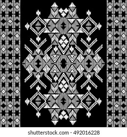 Vector black and white decorative ethnic design. American indian motifs. Background with aztec tribal ornament. Print for fashion, textile, paper and cover. Hand drawn line art seamless pattern