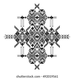 Patrón étnico decorativo blanco y negro de Vector. Motivos indios americanos. Fondo con adorno tribal azteca. Impresión para moda, textil, papel y funda. Dibujado a mano línea ilustración de arte