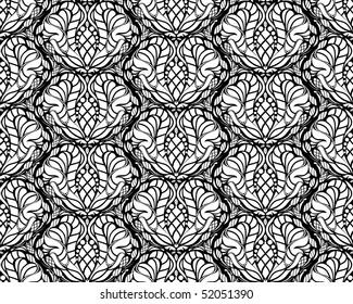 Vector black and white decorative seamless floral ornament