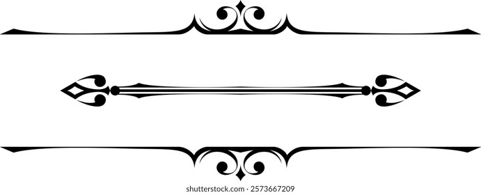 vector black and white decorative text separators made of stylized elements, vintage