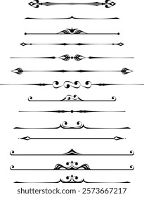 vector black and white decorative text separators made of stylized elements, vintage