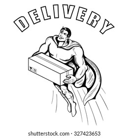 Vector Black and White Delivery Man Illustration