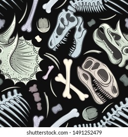 Vector Black and White Dinosaur Seamless Pattern