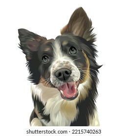 Vector black and white dog portrait on a white background