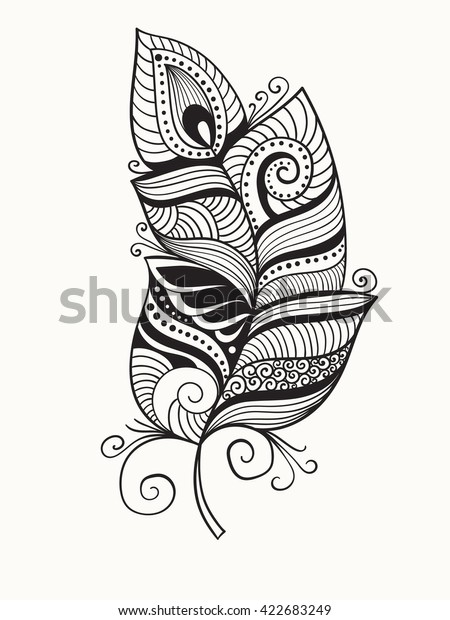 Vector Black White Doodle Feather Stock Vector (Royalty Free) 422683249 ...