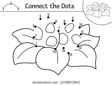 Vector black and white dot-to-dot and color activity with eggs in nest. Dinosaur connect dots game, coloring page. What join the dot printable worksheet. Prehistoric puzzle
