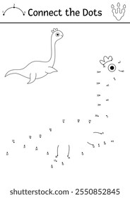 Vector black and white dot-to-dot and color activity with plesiosaur. Dinosaur connect the dots game, coloring page. What join the dot printable worksheet with plesiosaurus. Prehistoric line puzzle
