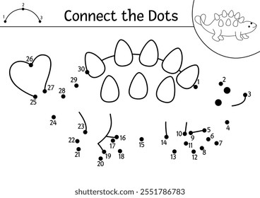 Vector black and white dot-to-dot and color activity with ankylosaur. Dinosaur connect the dots game, coloring page. What join the dot printable worksheet with T-rex. Prehistoric line puzzle
