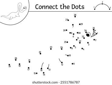 Vector black and white dot-to-dot and color activity with elasmosaur. Dinosaur connect the dots game, coloring page. What join the dot printable worksheet with plesiosaurus. Prehistoric line puzzle
