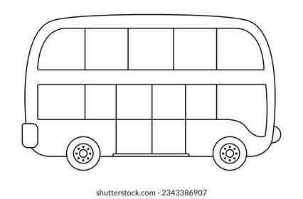 Vector black and white double-decker bus. Funny line autobus for kids. Cute vehicle clip art. Public transport icon or coloring page isolated on white background
