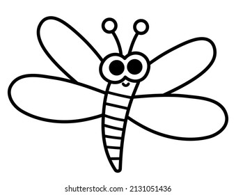 Icono vector de libélula blanca y negra. Divertido bosque, bosque, granja o insecto de jardín. Ilustración de fallos o página de color para niños aislados en fondo blanco
