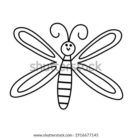 Vector black and white dragonfly icon. Outline funny woodland, forest or garden insect coloring page. Cute bug illustration for kids isolated on white background