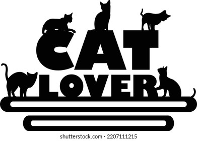 Dibujo vectorial en blanco y negro de un amante del gato. Imprimir para ropa, pegatinas, afiches.