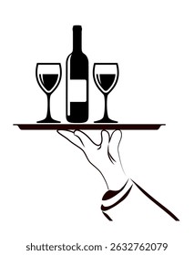 Vector en blanco y negro de catering icono de la mano del camarero que sostiene la bandeja