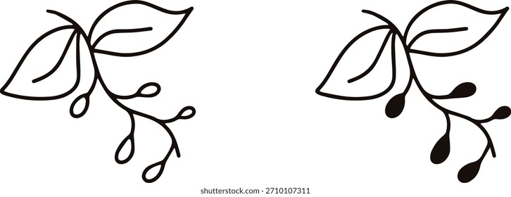 Dibujo en blanco y negro de Vector de un árbol de café con Elementos de diseño de boceto de frutas de café sobre un fondo transparente