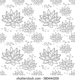 Vector black and white drawing with floral seamless pattern, plant agave on stony ground