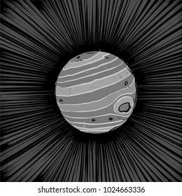 Vector black and white drawing on the planet Jupiter from the Solar System.