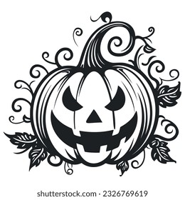 vector black and white drawing pumpkin for halloween. on a white background. element of halloween, witchcraft, magic.