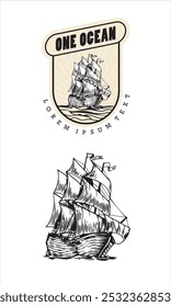 Vector black and white drawing of a sailing ship for use in a logo or other application