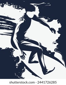 dibujo vectorial en blanco y negro de un surfista en una tabla que monta las olas en el mar