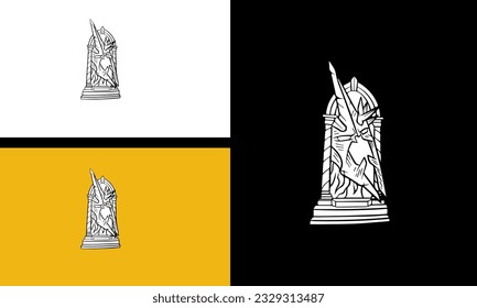 Vector of a black and white drawing of a tall building