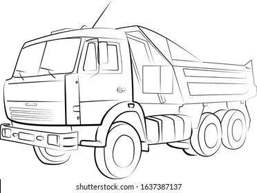 Vector black and white drawing truck 