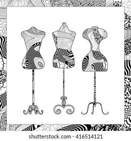 Vector black and white dress forms illustration