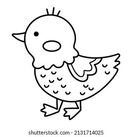 Vector black and white duckling icon. Cute cartoon little duck illustration for kids. Farm baby bird isolated on white background. Line animal picture or coloring page for children
