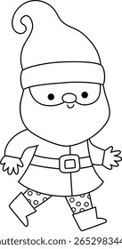 Vector black and white dwarf icon. Magic creature clipart. Cute fairytale line character. Woodland fantasy gnome with red hat, beard. Forest fairy tale illustration, coloring page
