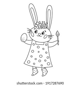 ベクター画像の白黒のイースターバニーアイコン 毛と卵のドレスを着たウサギの女の子の輪郭を描く 子ども向けのかわいい動物のイラスト おかしな春ハレの絵や塗り絵 のベクター画像素材 ロイヤリティフリー