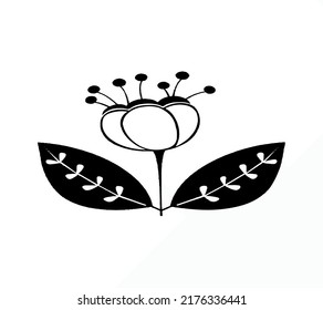 Vector black and white with elegant flower and leaf image. Simple design for logo, symbol, tattoo, icons, brand, book covers, patches, and more