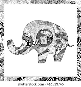 Vector black and white elephant illustration