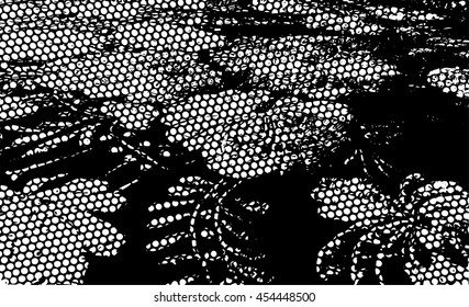 vector, black and white. embroidery with net layer