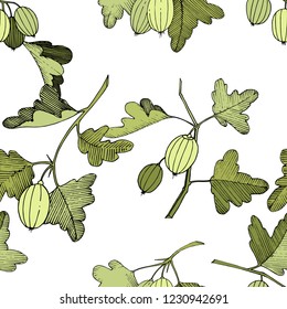 Vector. Arte con tinta grabada en blanco y negro. Patrón de fondo sin foco. Textura de impresión de papel tapiz de tela. Hoja verde. Planta de hojas de vegetación botánica follaje floral.