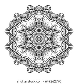 Vector black and white ethnic floral mandala pattern.